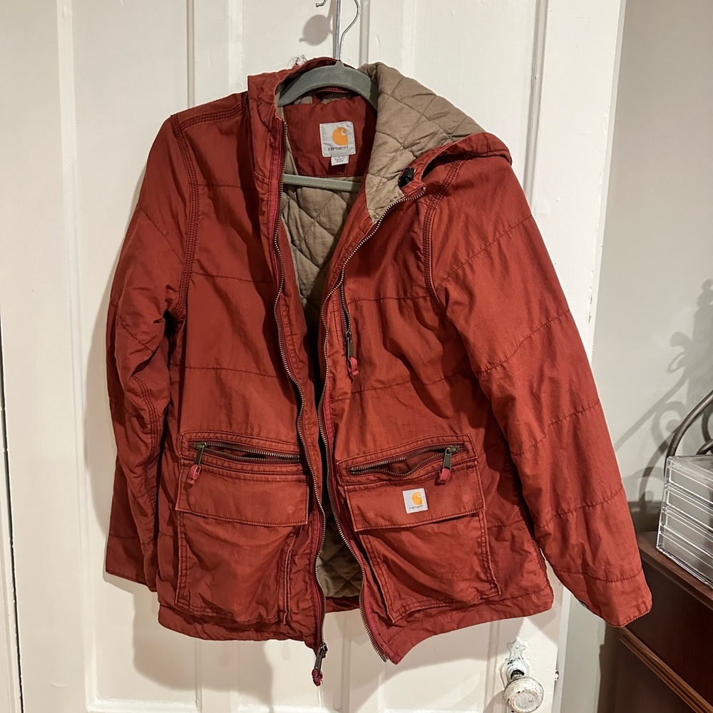 Women’s Carhartt Jacket M Red with tan lining like new